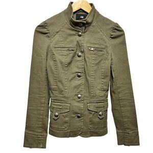 H&M Women Military Style Button‎ Jacket Olive Green Utility Structured Gorpcore